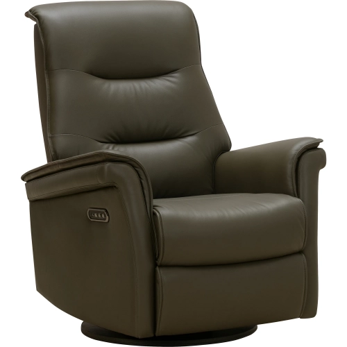Samson Power Swivel Glider Recliner with Power Headrest & Lumbar in Olive Green Top-Grain Leather